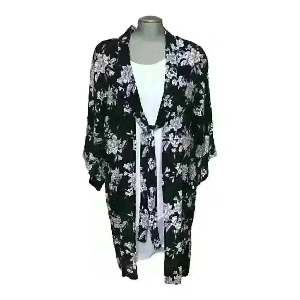 NWOT Spiritual Gangster Maya Kimono Black White  Floral